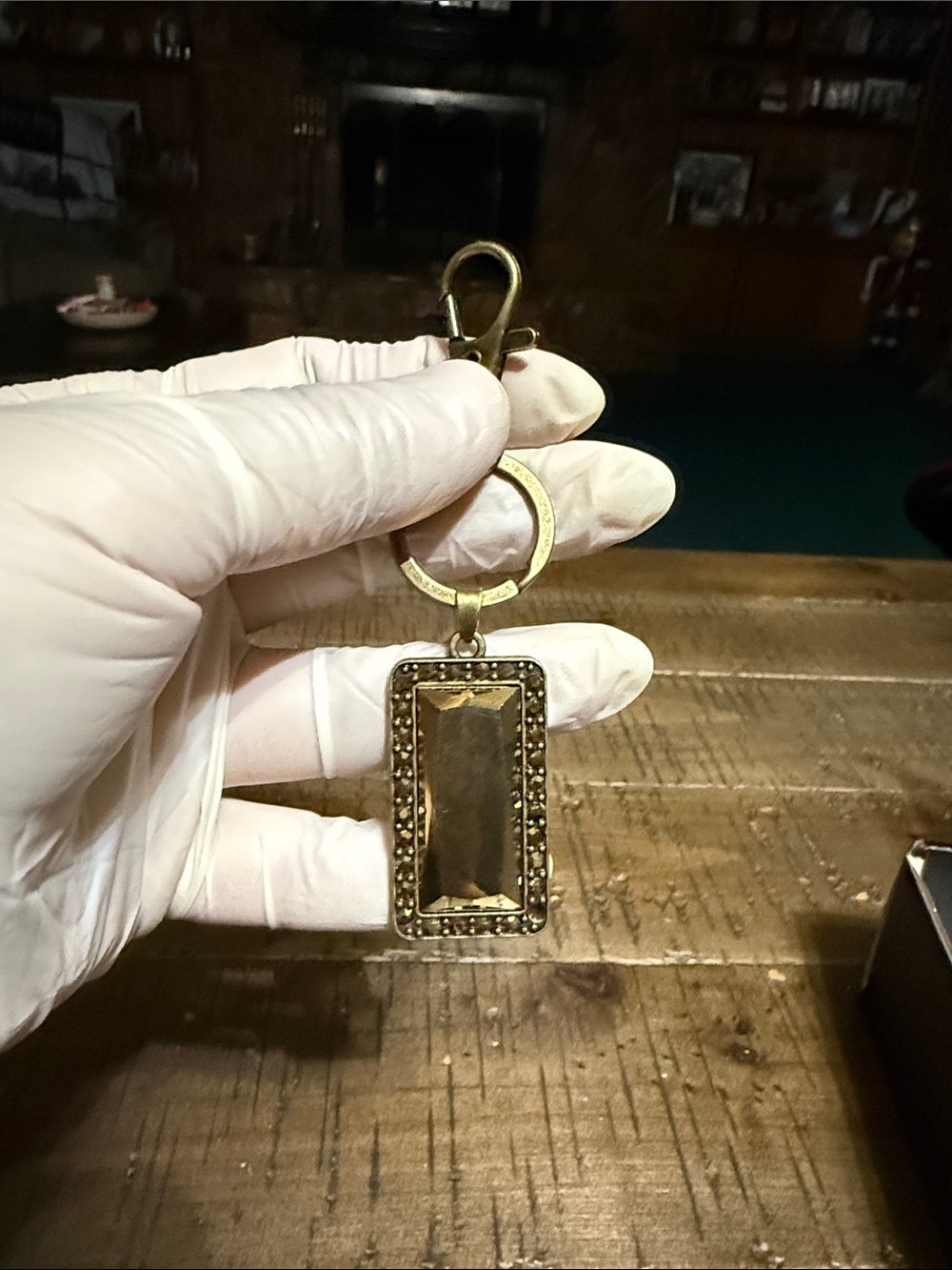Gold Rectangular Jeweled Keychain Charm